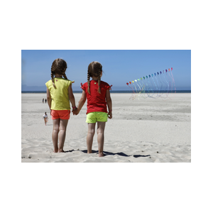 Texel Strand meisjes kijken naar vlieger
